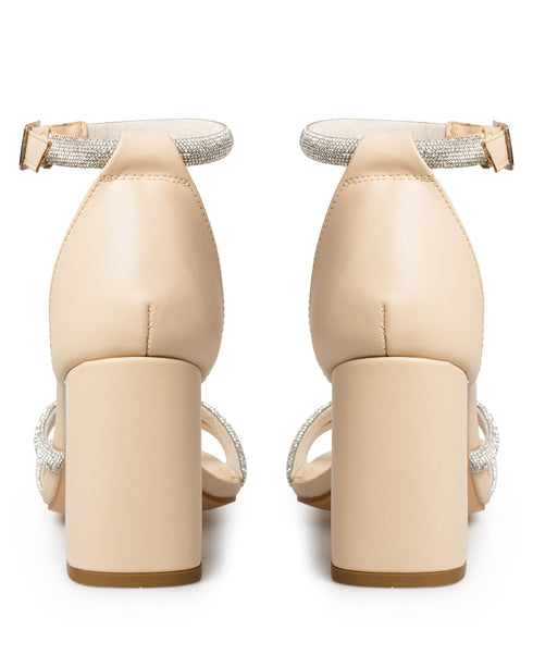 Sandalia Beige Ankle Strap Tiras Brillos 22714