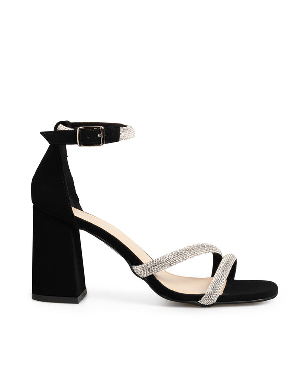 Sandalia Negra Ankle Strap Tiras Brillos 22714