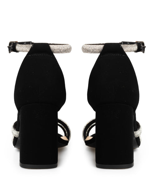 Sandalia Negra Ankle Strap Tiras Brillos 22714