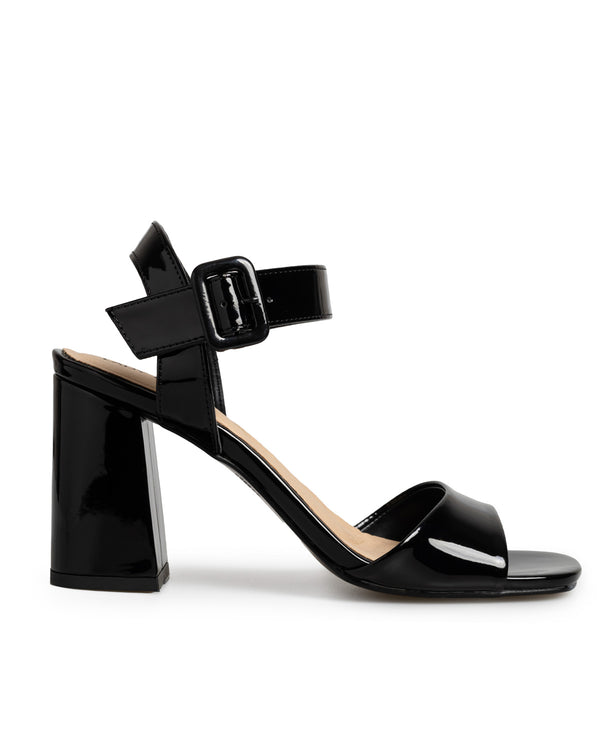 Sandalia Tacón Charol Negro Hebilla 22718