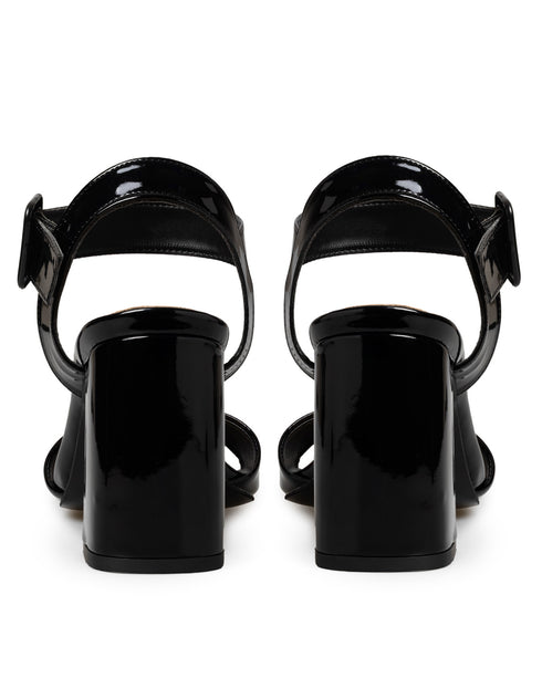 Sandalia Tacón Charol Negro Hebilla 22718