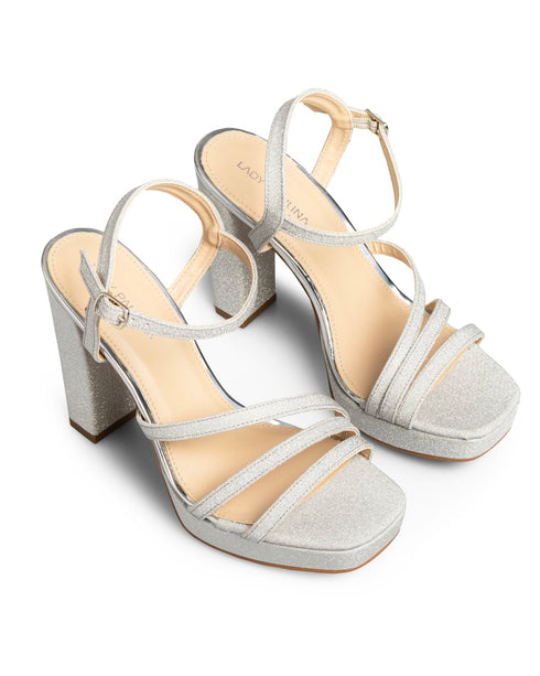 Sandalia Plataforma Plata Tiras 26101