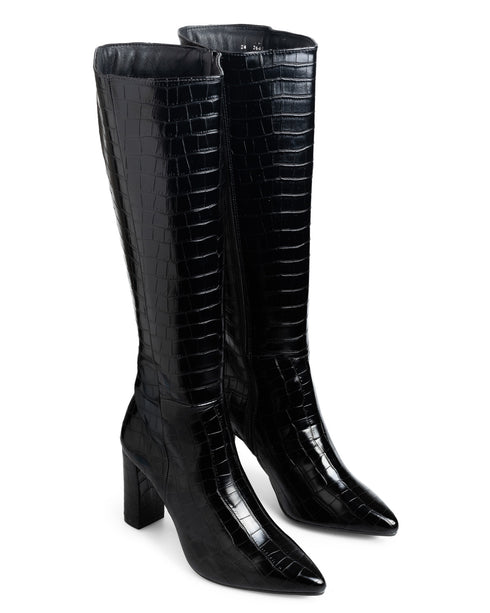 Bota Negra Croco Punta Picuda 26402