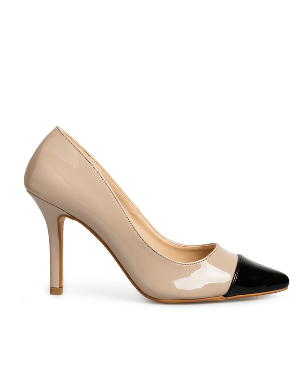 Zapatilla Tacón Nude Punta Negra 28529