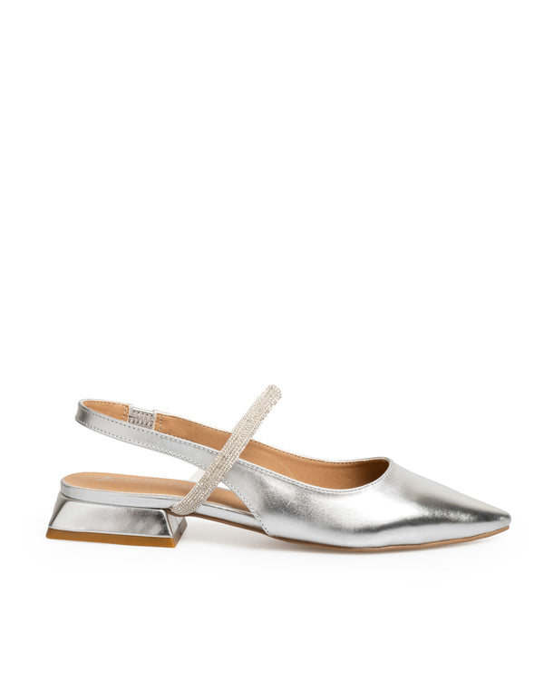 Flat Plata Slingback Tira Brillo 29408