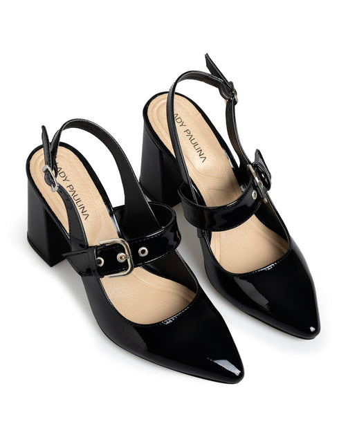 Zapatilla Negra Slingback Hebilla 34704