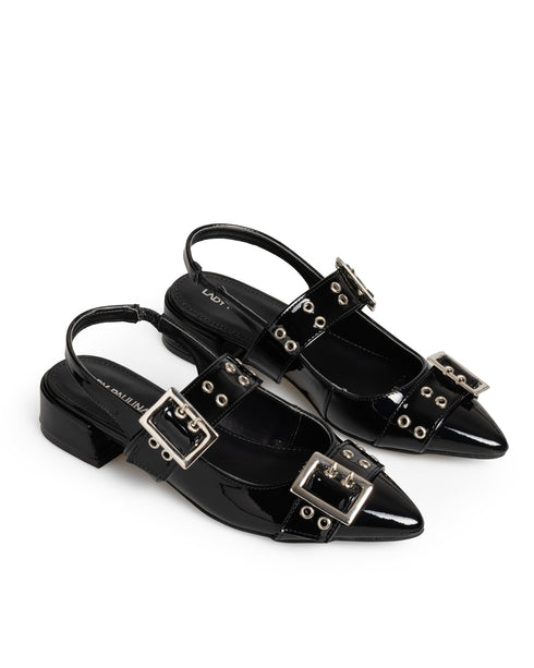 Zapatilla Negro Doble Hebilla 35602