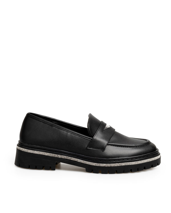 Mocasín Negro Tira Brillos 37001