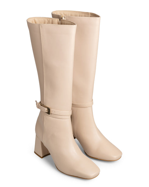 Bota Beige Con Correa Punta Cuadrada 39702