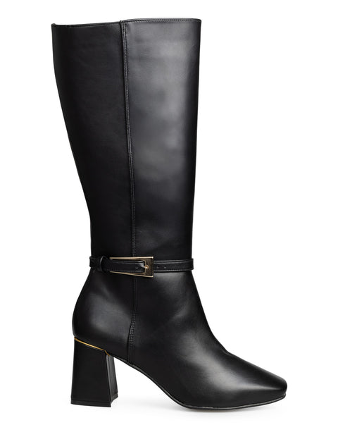 Bota Negra Con Correa Punta Cuadrada 39702