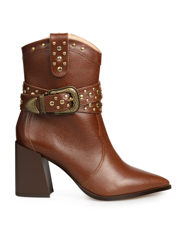 Bota Miel Hebilla Tacón Cuadrado 41011