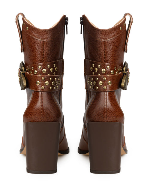 Bota Miel Hebilla Tacón Cuadrado 41011