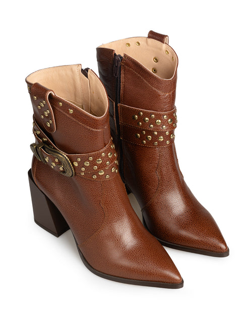 Bota Miel Hebilla Tacón Cuadrado 41011