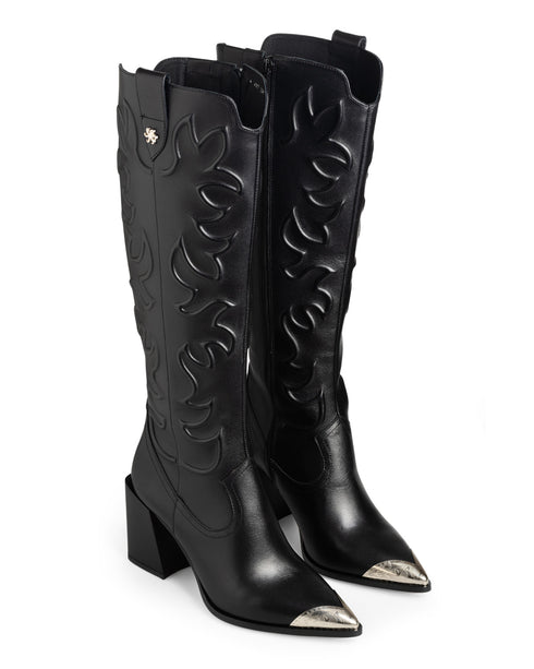 Bota Negra Larga Punta Metal 41017