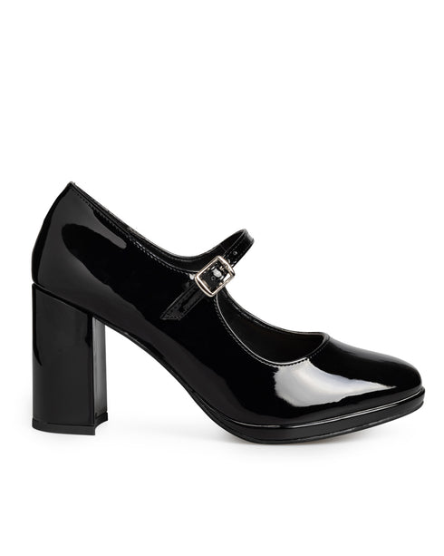 Zapatilla Negra Punta Redonda Con Correa 41201