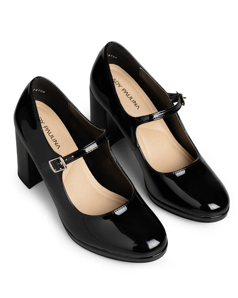 Zapatilla Negra Punta Redonda Con Correa 41201