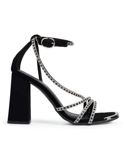 Sandalia Negra Brillos Ankle Strap 6001W