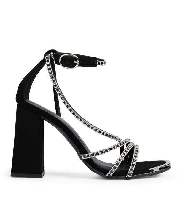 Sandalia Negra Brillos Ankle Strap 6001W