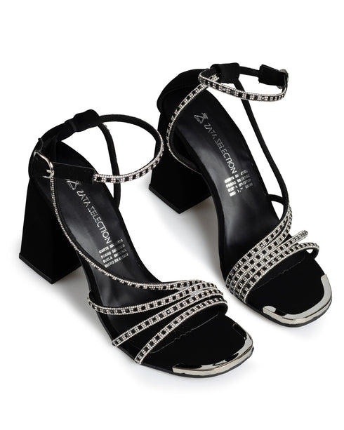 Sandalia Negra Brillos Ankle Strap 6001W