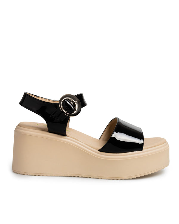 Sandalia Tiras Negras Charol Confort 7304L