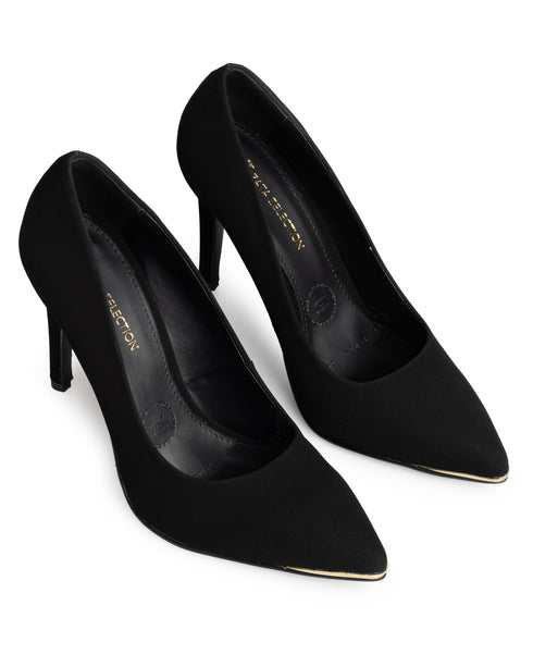 Zapatilla Negra Stilettos Tira Oro 79058