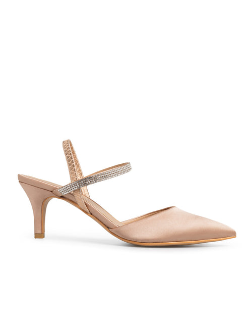 Zapatilla Picuda Nude Satín Tira Brillos 80043