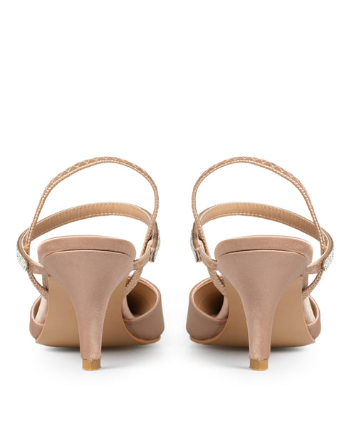 Zapatilla Picuda Nude Satín Tira Brillos 80043