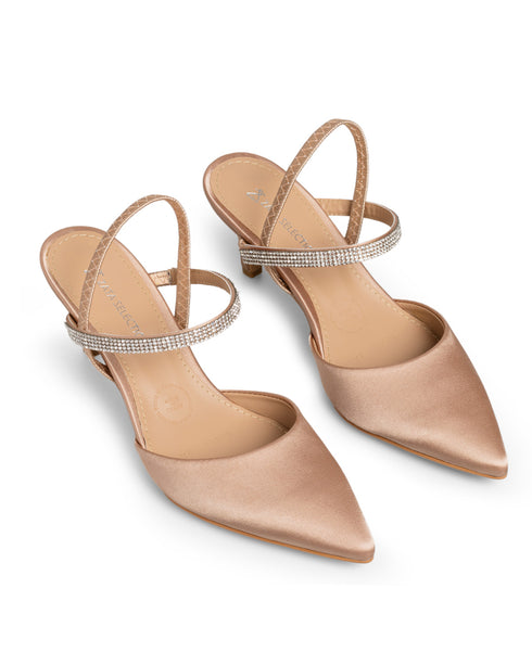 Zapatilla Picuda Nude Satín Tira Brillos 80043
