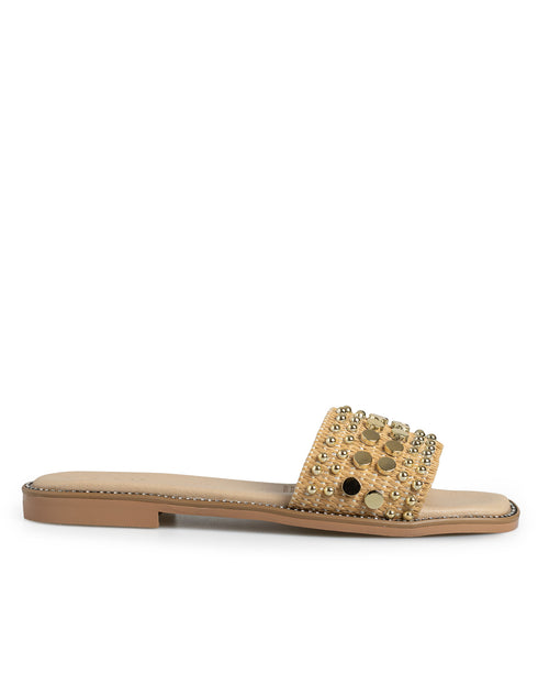 Sandalia Camel Tejida Estoperoles Oro 907KR