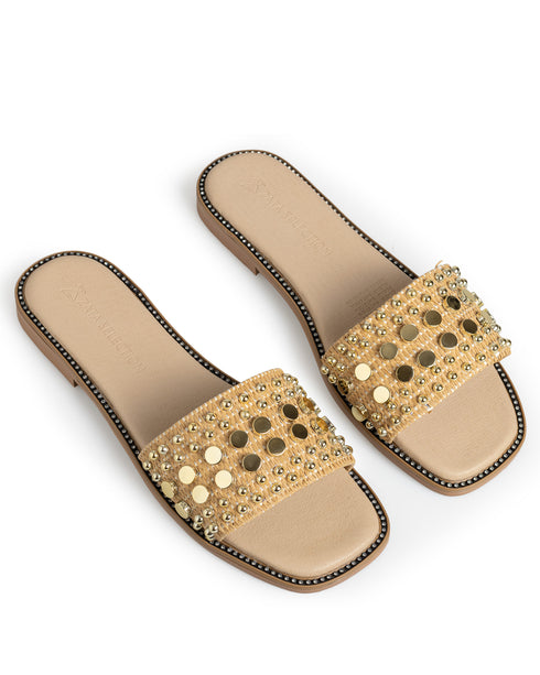 Sandalia Camel Tejida Estoperoles Oro 907KR