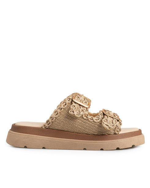 Sandalia Tejida Oro Rosado Doble Hebilla 2101