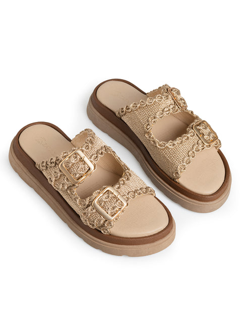 Sandalia Tejida Oro Rosado Doble Hebilla 2101