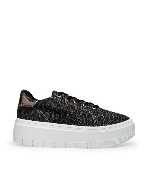 Tenis Negro Glitter Suela Blanca 7002SH