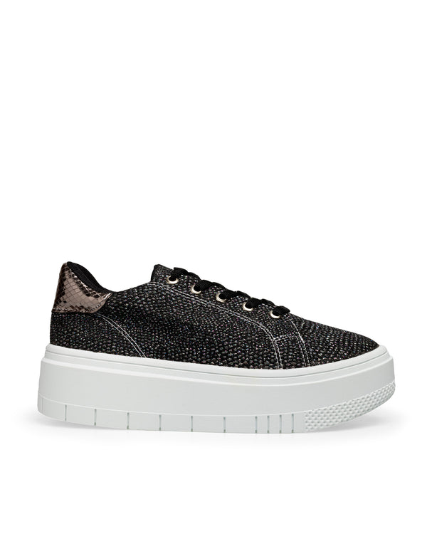 Tenis Negro Glitter Suela Blanca 7002SH