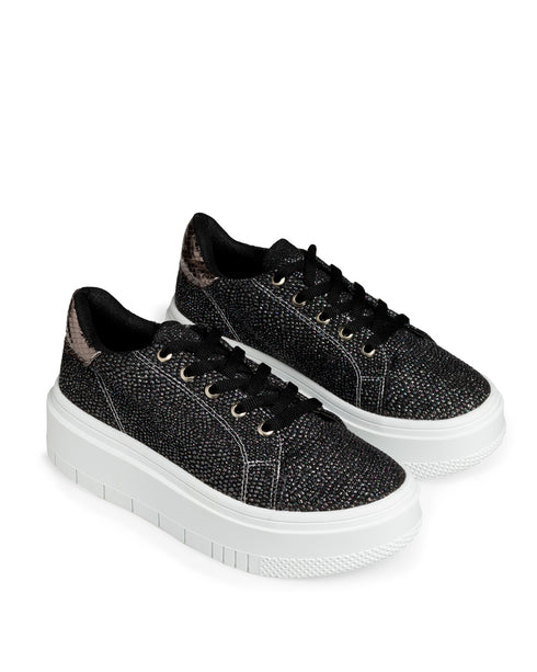 Tenis Negro Glitter Suela Blanca 7002SH