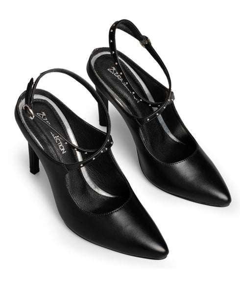 Zapatilla Negra Tira Con Estoperoles 10104