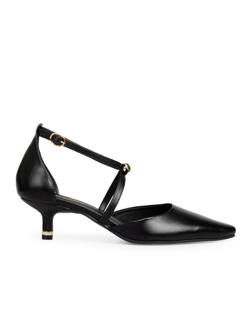 Zapatilla Negra Kitten Heel Tiras Cruzadas 10356