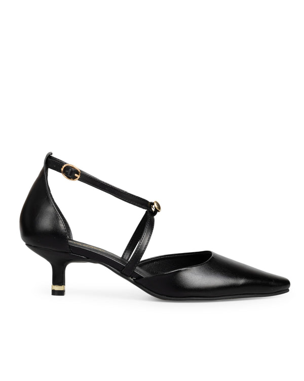 Zapatilla Negra Kitten Heel Tiras Cruzadas 10356