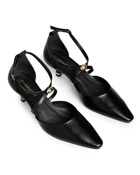 Zapatilla Negra Kitten Heel Tiras Cruzadas 10356