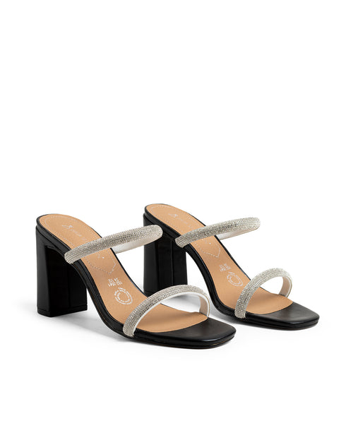 Sandalia Negra Doble Tira Glitter 1523541