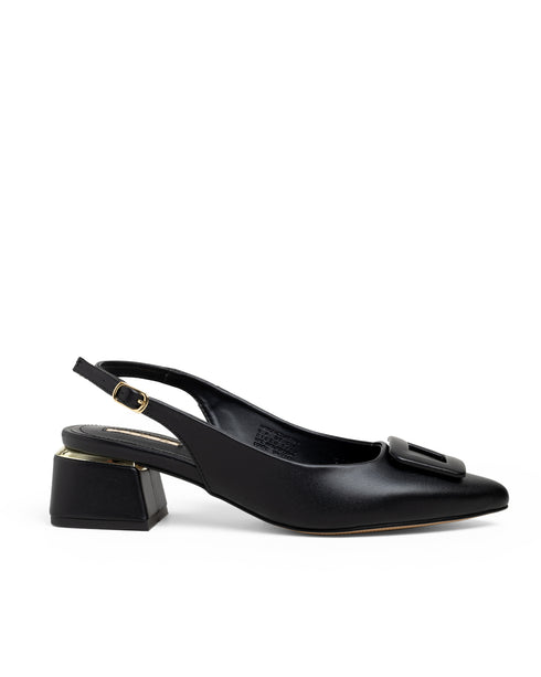 Tacón Slingback Negro Hebilla Cuadrada 332501