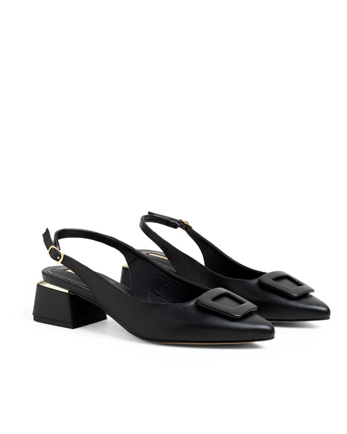 Tacón Slingback Negro Hebilla Cuadrada 332501