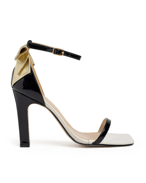 Sandalia Negra Ankle Strap Moño Dorado 370