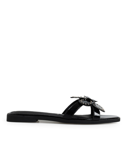 Sandalia Negra Tiras Cruzadas Flor 2004243