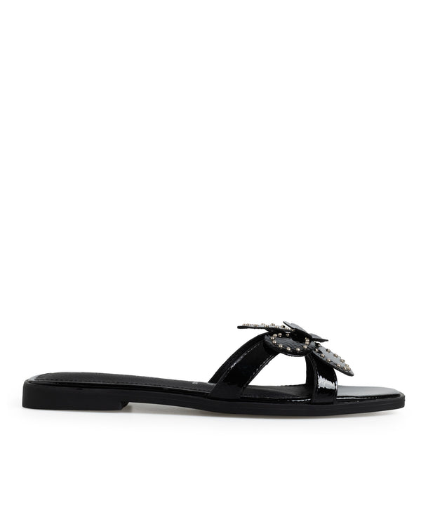 Sandalia Negra Tiras Cruzadas Flor 2004243