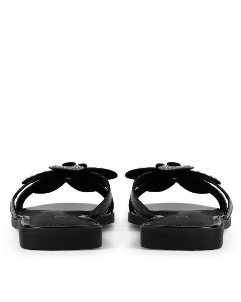 Sandalia Negra Tiras Cruzadas Flor 2004243