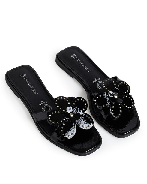 Sandalia Negra Tiras Cruzadas Flor 2004243