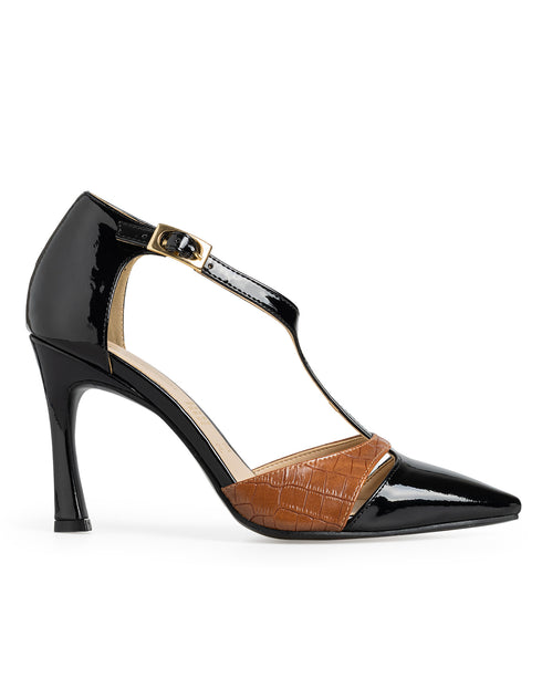 Zapatilla Negra T-Strap Tira Contraste 2094AC