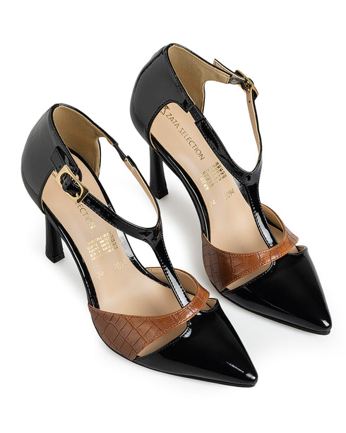 Zapatilla Negra T-Strap Tira Contraste 2094AC