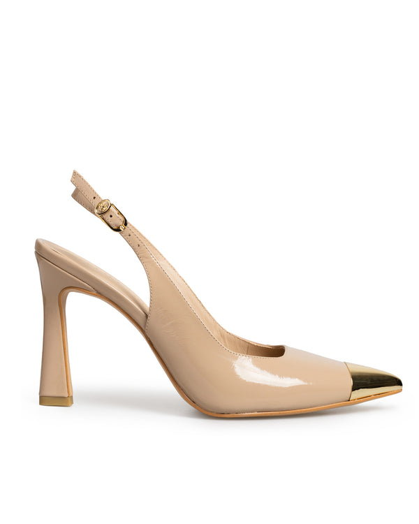 Zapatilla Nude Slingback Punta Dorada 21316F